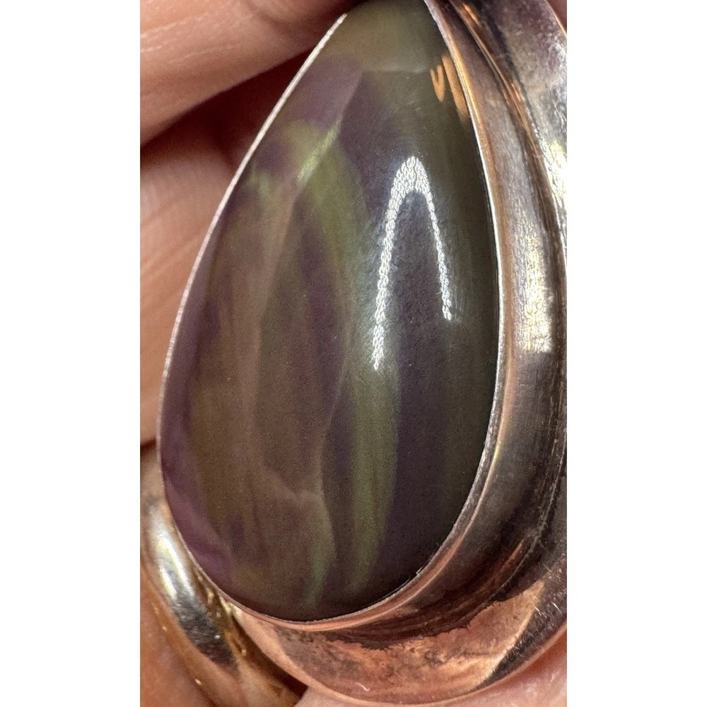 925 Sterling Silver Purple Green Teardrop Cabochon Pendant 18.35g